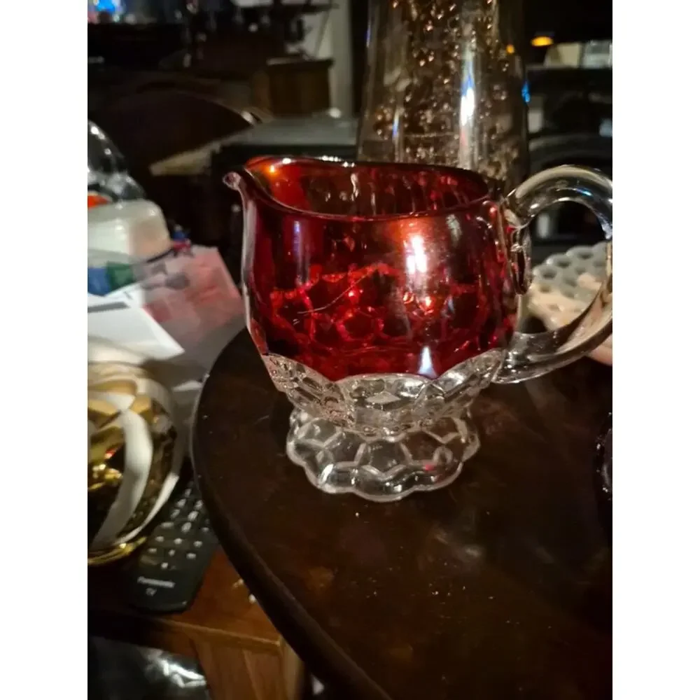 Vintage a ge EAPG Ruby Stained  Flashed Glass creamer  pitcher
